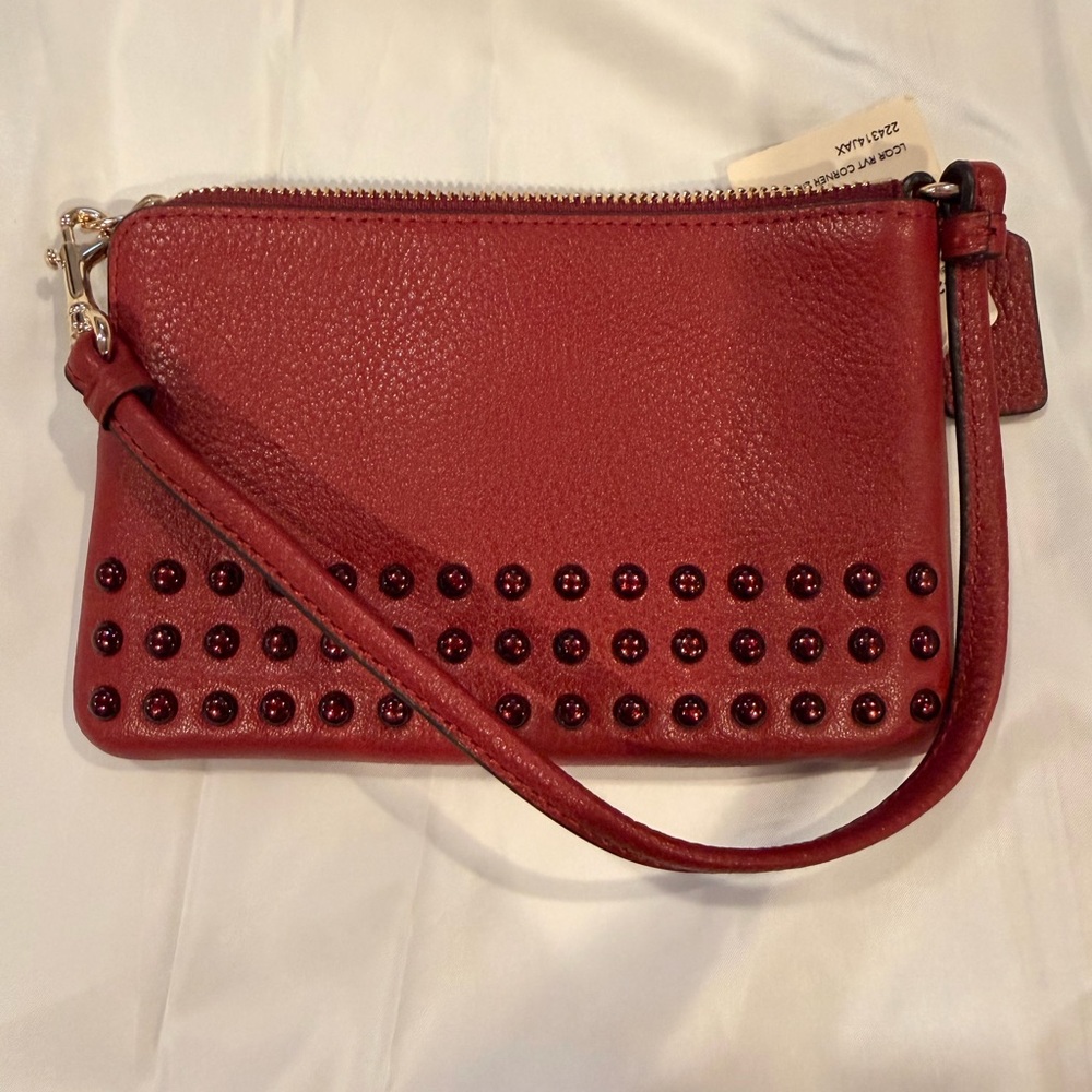 Coach Cherry Red Wristlet with Beaded Accents - Picture 2 of 2